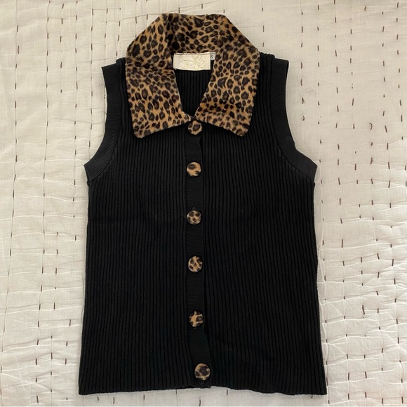 Cache Black Sweater with Leopard Print Accents - Picture 9 of 10